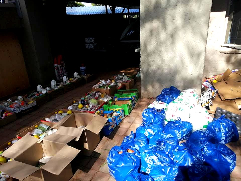 Food and supplies laid out ready for distribution